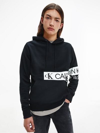 Calvin Klein Ruhák HU574578 | Calvin Klein Organic Cotton Logo Férfi Kapucnis Pulóver Fekete